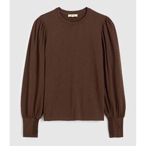Madewell | NWT Smocked Long Sleeve Top Soft Slub Roasted Chicory Brown | Sz L
